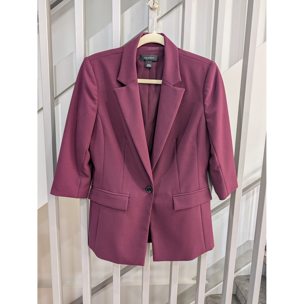 Halogen Burgundy Wine Tailored 3/4 Sleeve Blazer S - Picture 3 of 13
